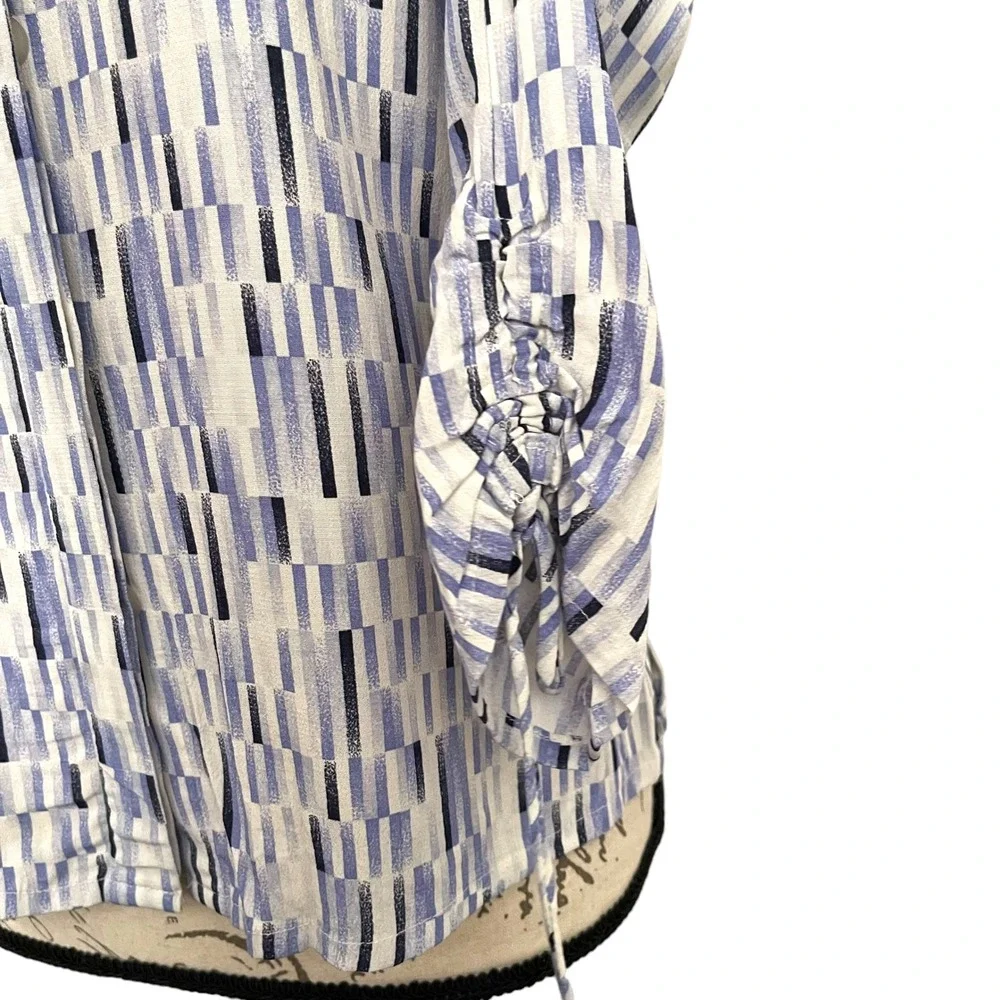 Gianni Blouse Womens 6 Blue Geometric 3/4 Cinched Sleeve 90s Art to‎ Wear USA